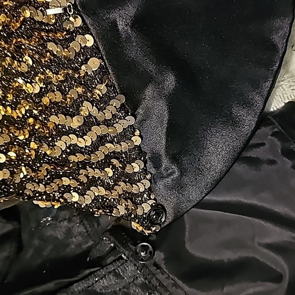 Barbara Chodos for Michael Marcella Gold Sequined+Black Taffeta Evening Jacket - Picture 13 of 17